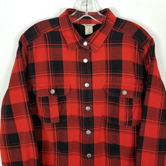 Duluth Trading Women's Free Swingin Lined Flannel Shirt Jacket Size XL Red Plaid - Picture 2 of 7